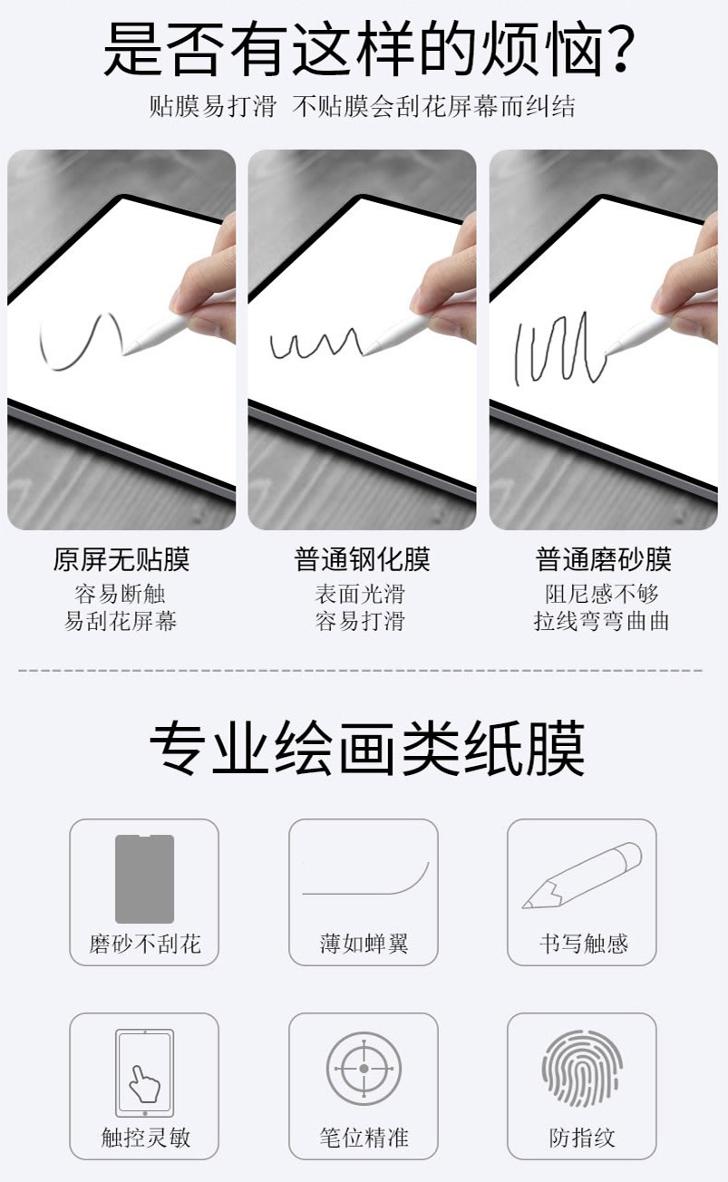 绘画类纸膜解决贴膜易打滑不贴膜会刮花屏幕问题